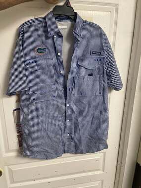 Columbia PFG Super Bonehead Florida Gators Vented Gingham Fishing Shirt Mens S